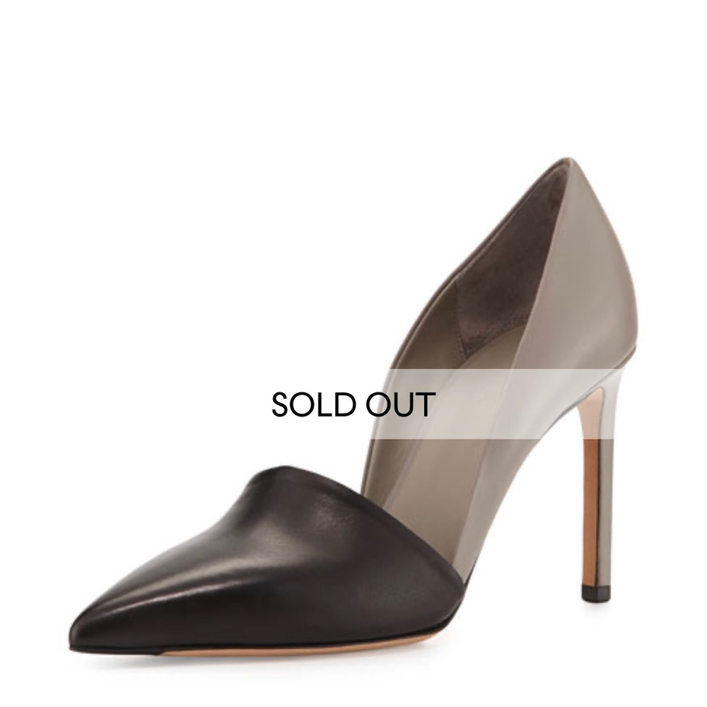 Vince
Cosette Two-Tone Pointy-Toe Pump, Black/Woodsmoke